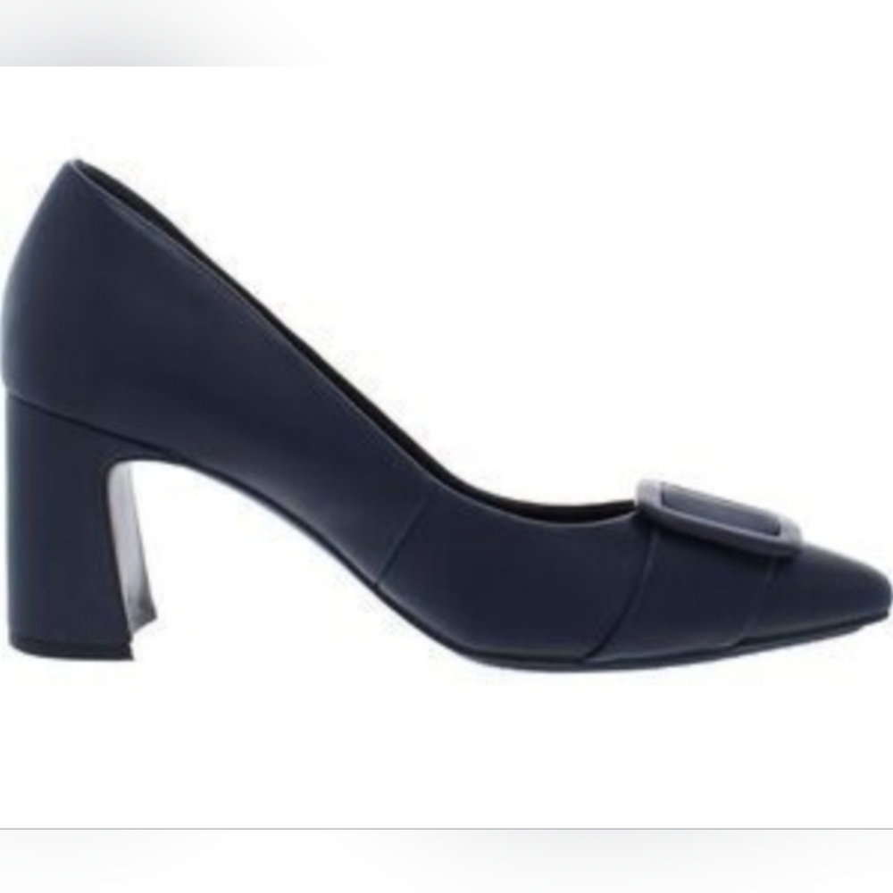 ANNE KLEIN New Navy Block Heel Pump with Decorative Buckle